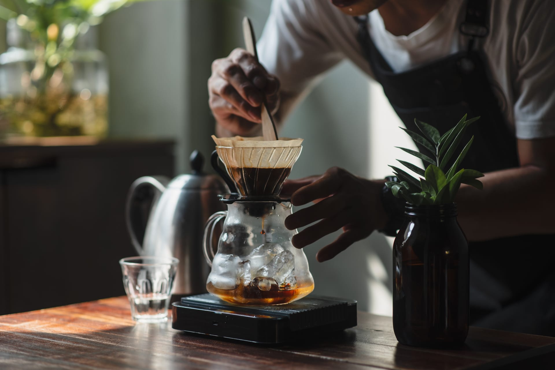 Coffee being prepared by hand